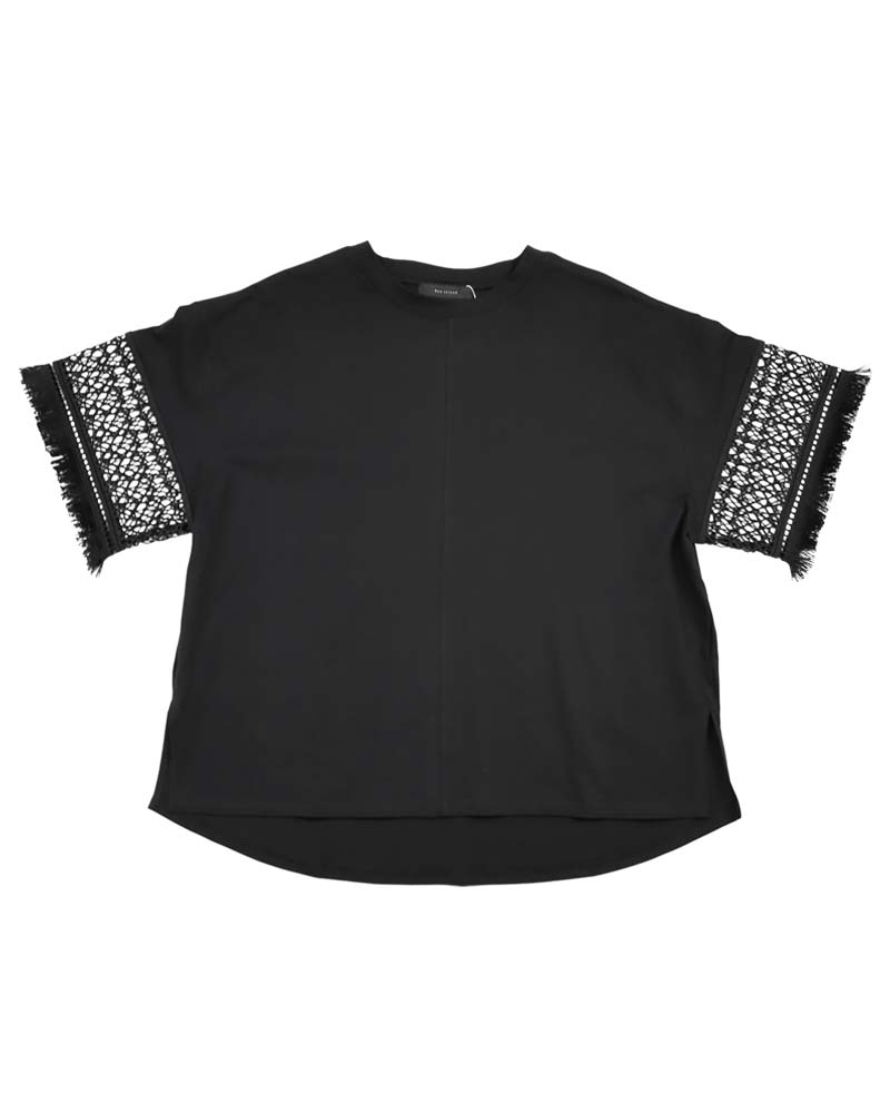 袖幾何学レースオーバーサイズTシャツ