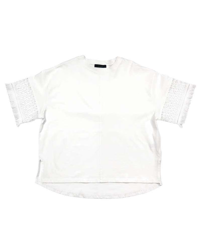 袖幾何学レースオーバーサイズTシャツ