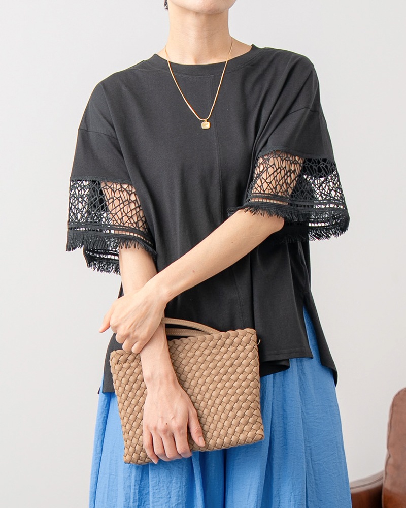 袖幾何学レースオーバーサイズTシャツ