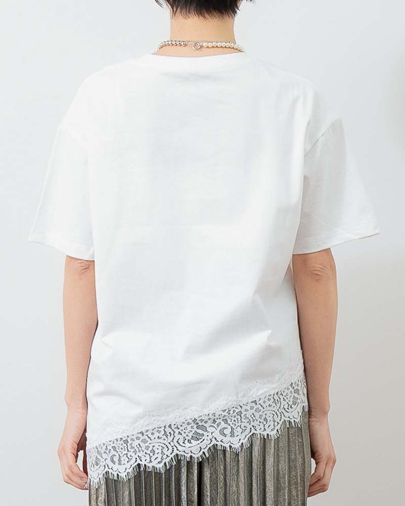 裾レーストリムアシンメトリーTシャツ