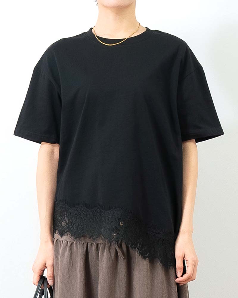 裾レーストリムアシンメトリーTシャツ