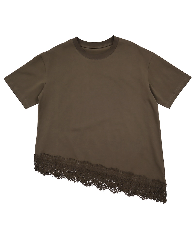 裾レーストリムアシンメトリーTシャツ