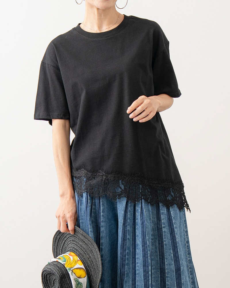裾レーストリムアシンメトリーTシャツ | TOPS | 元町ゼラール公式通販