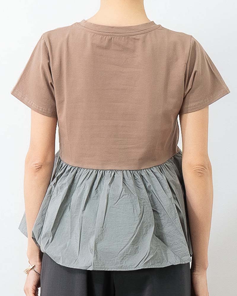 異素材切り替えペプラムTシャツ