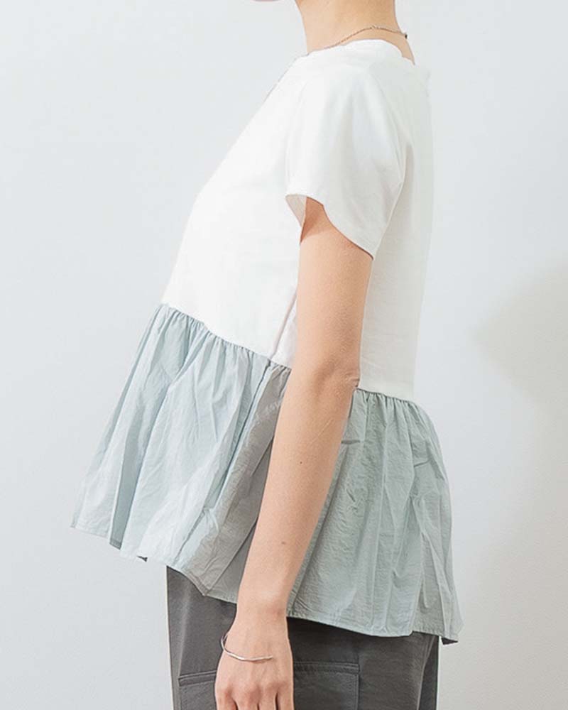 異素材切り替えペプラムTシャツ