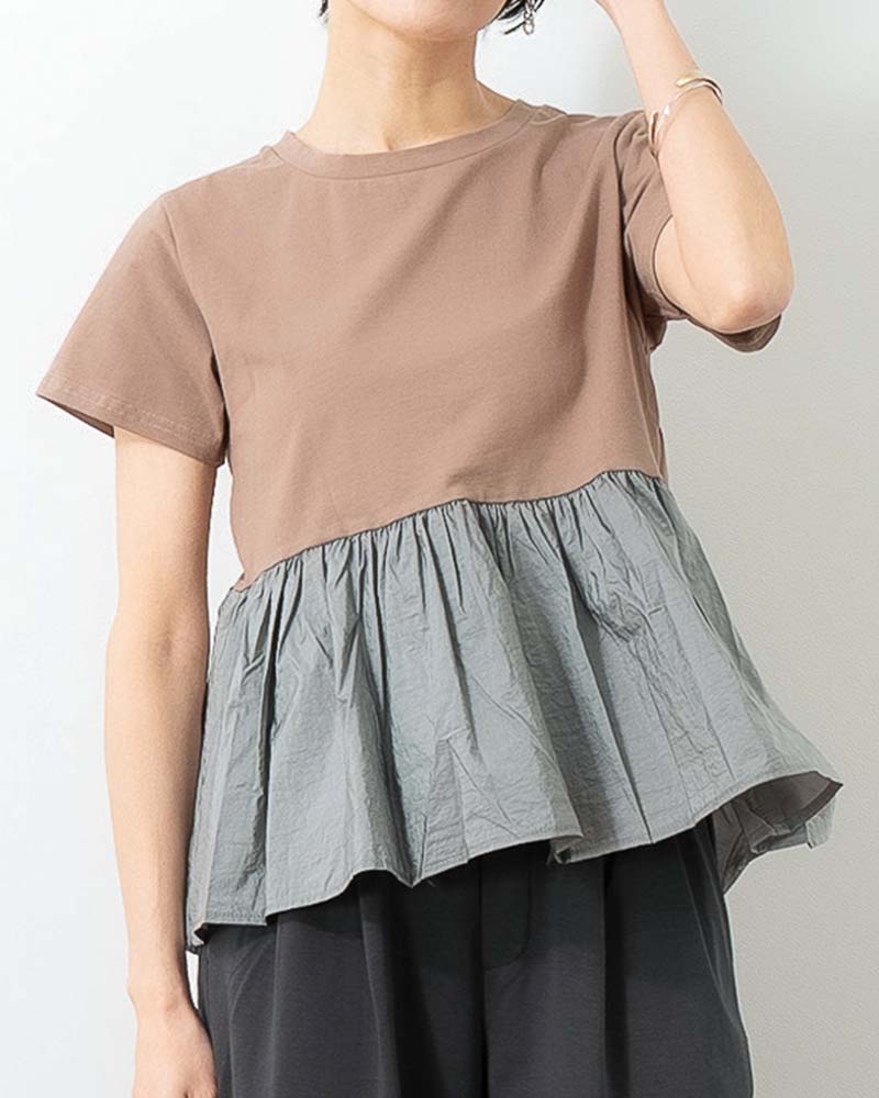 異素材切り替えペプラムTシャツ | TOPS | 元町ゼラール公式通販サイト