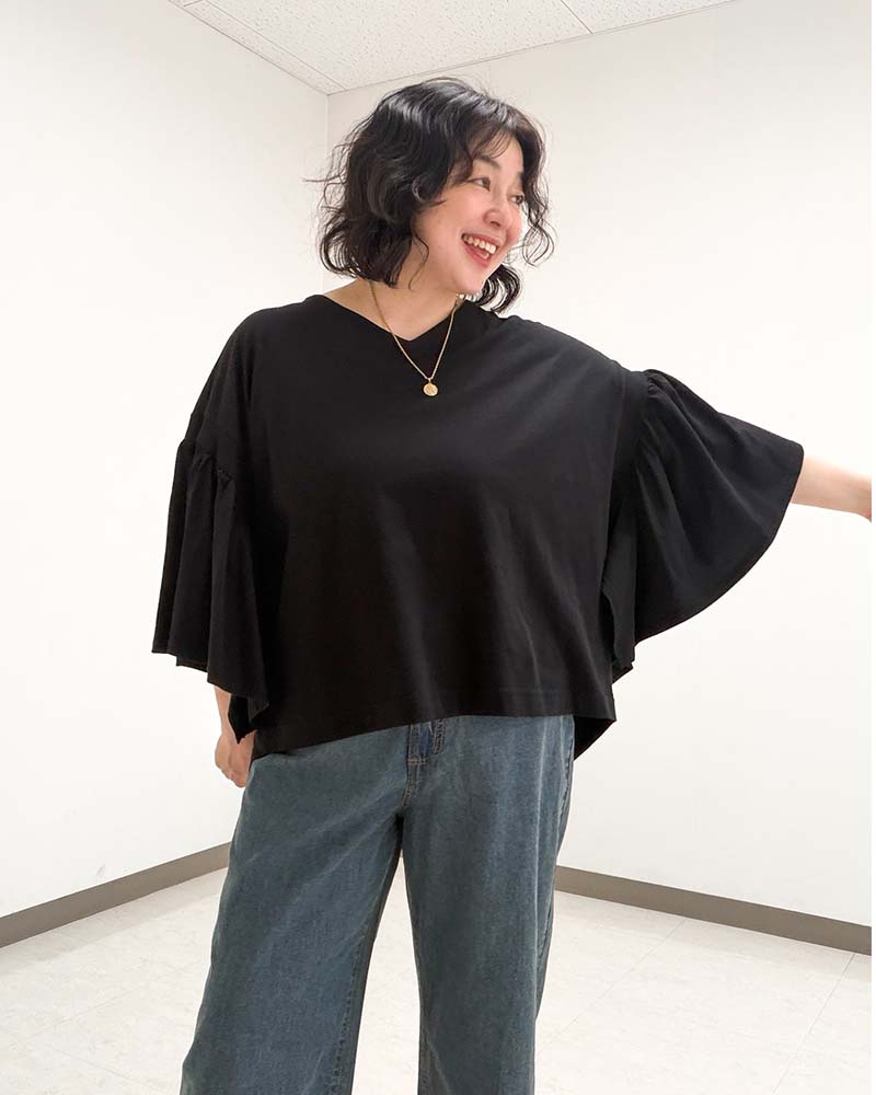 otostyle】ドロップショルダーワイドギャザースリーブプルオーバー