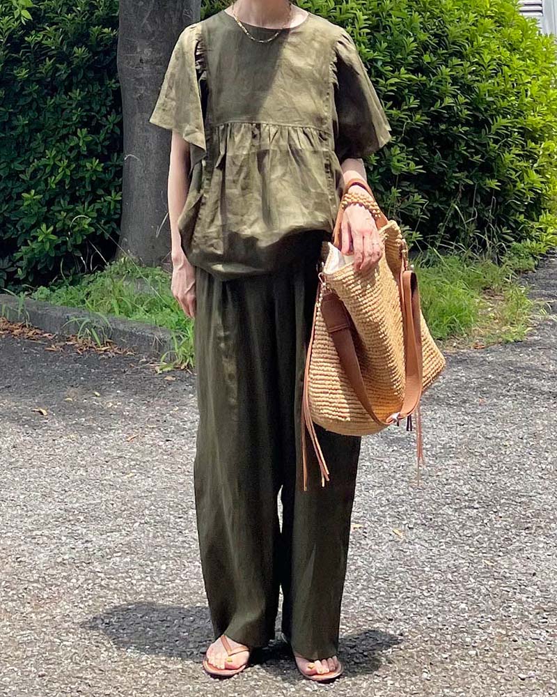 【Canaria Style】フリルスリーブリネンブラウス《セットアップ対応》