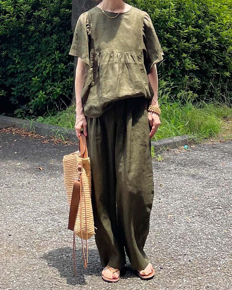 【Canaria Style】フリルスリーブリネンブラウス《セットアップ対応》