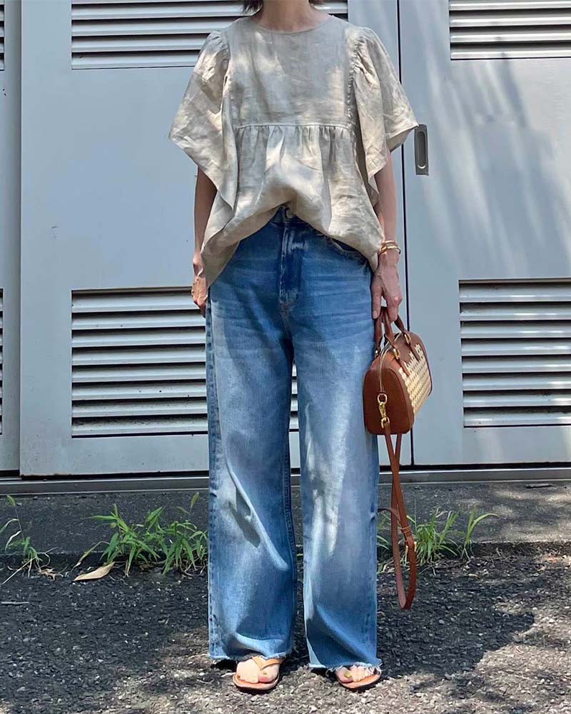 【Canaria Style】フリルスリーブリネンブラウス《セットアップ対応》