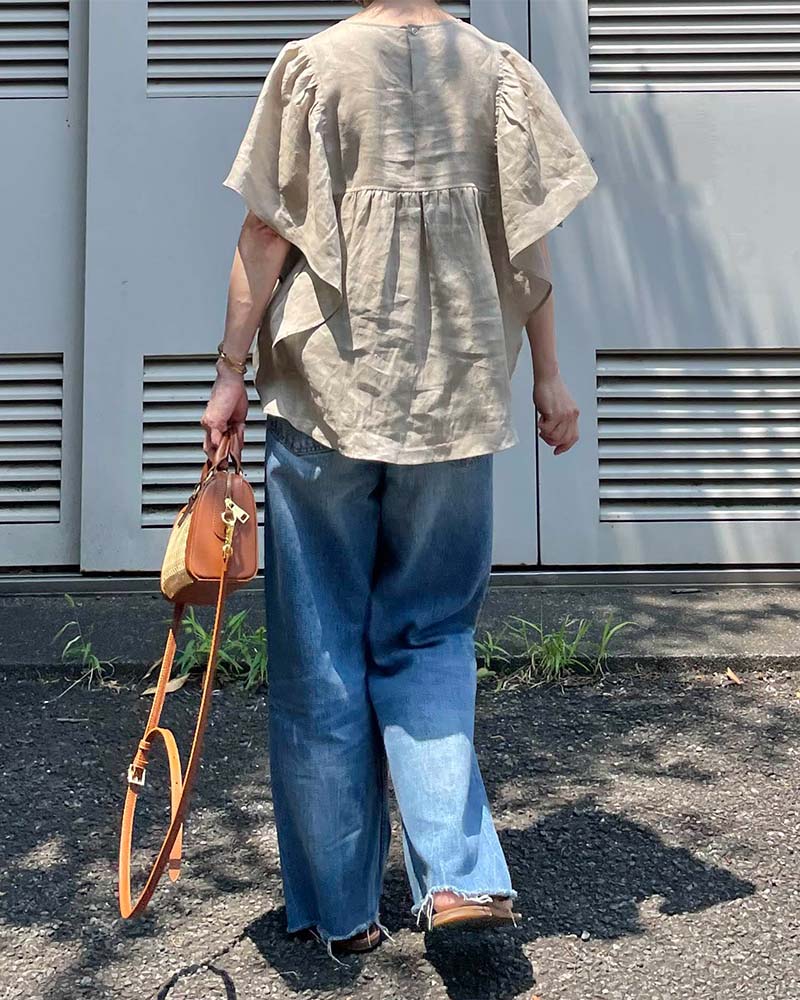 【Canaria Style】フリルスリーブリネンブラウス《セットアップ対応》