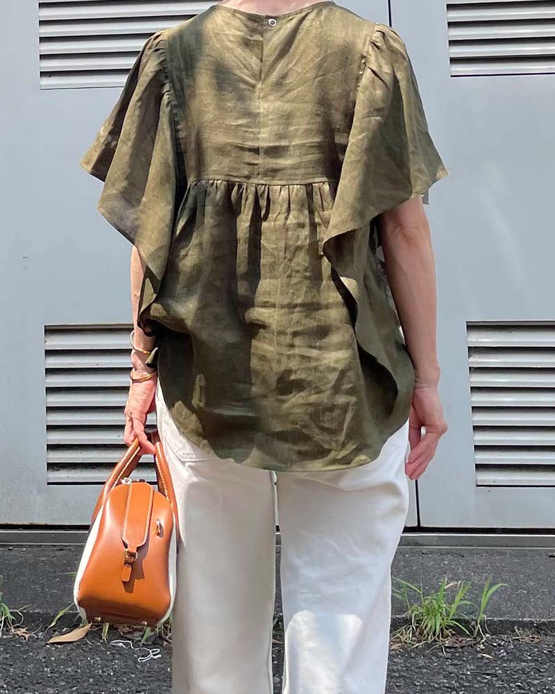 【Canaria Style】フリルスリーブリネンブラウス《セットアップ対応》