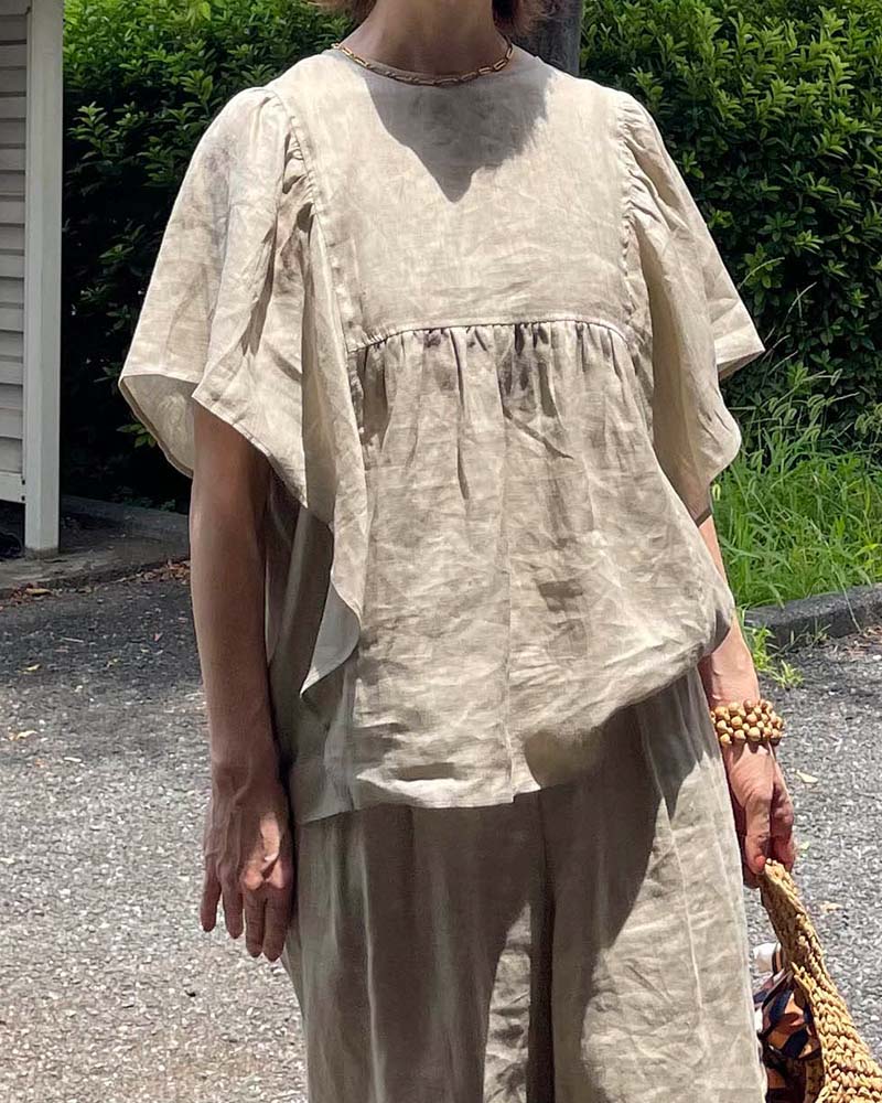 【Canaria Style】フリルスリーブリネンブラウス《セットアップ対応》