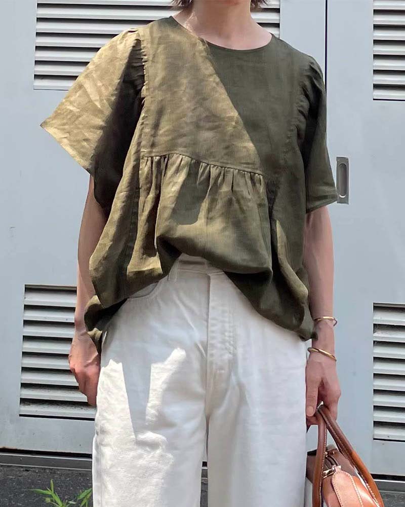 【Canaria Style】フリルスリーブリネンブラウス《セットアップ対応》