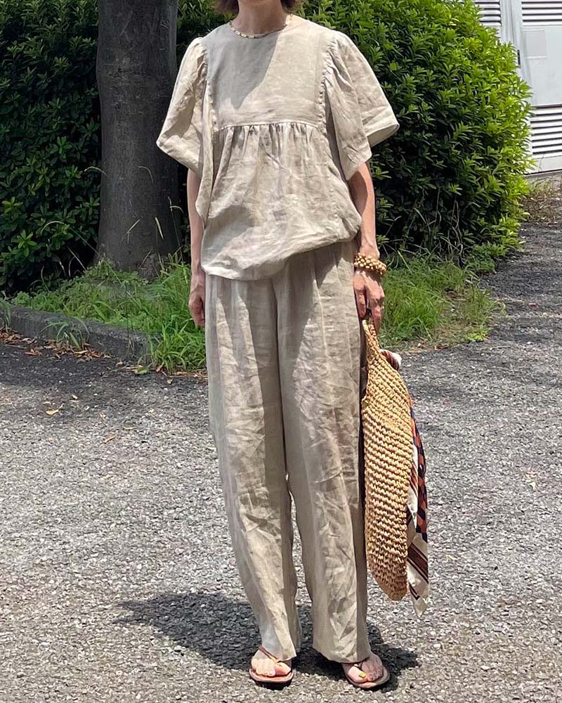 【Canaria Style】フリルスリーブリネンブラウス《セットアップ対応》