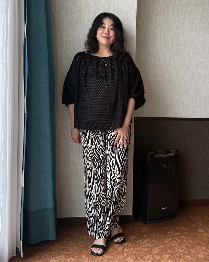 otostyle】フリンジジャガード2WAYバルーンスリーブブラウス