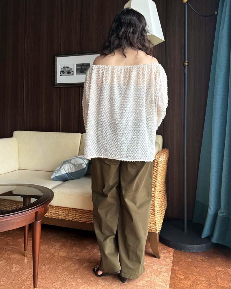 【otostyle】フリンジジャガード2WAYバルーンスリーブブラウス