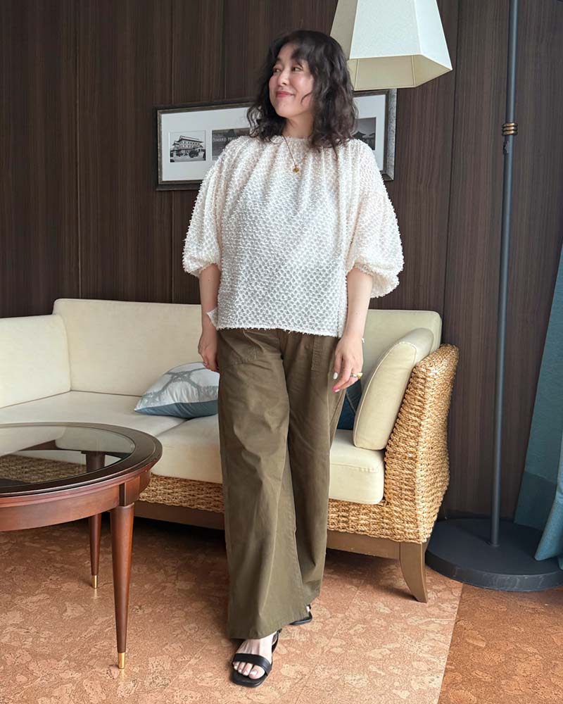 【otostyle】フリンジジャガード2WAYバルーンスリーブブラウス