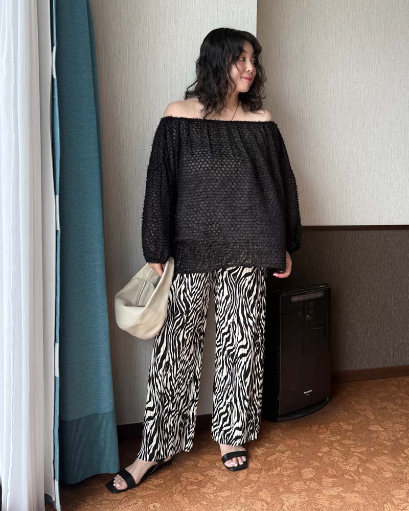 【otostyle】フリンジジャガード2WAYバルーンスリーブブラウス