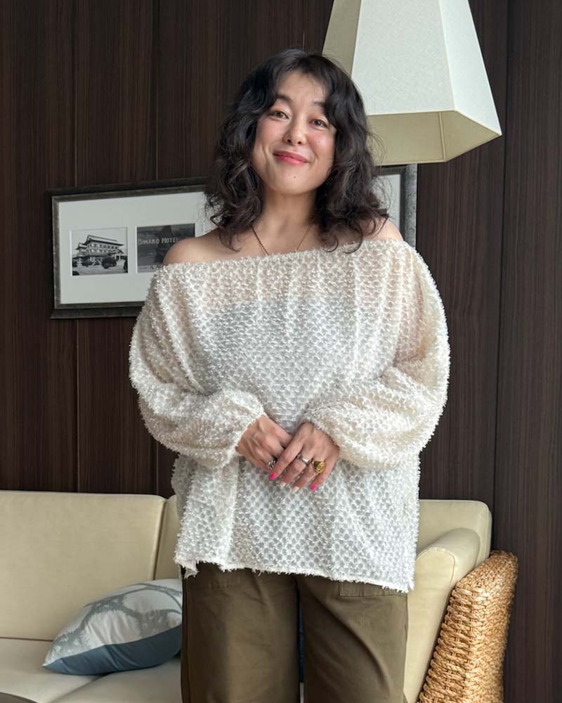 【otostyle】フリンジジャガード2WAYバルーンスリーブブラウス