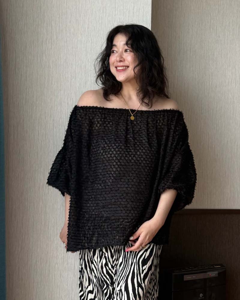 【otostyle】フリンジジャガード2WAYバルーンスリーブブラウス