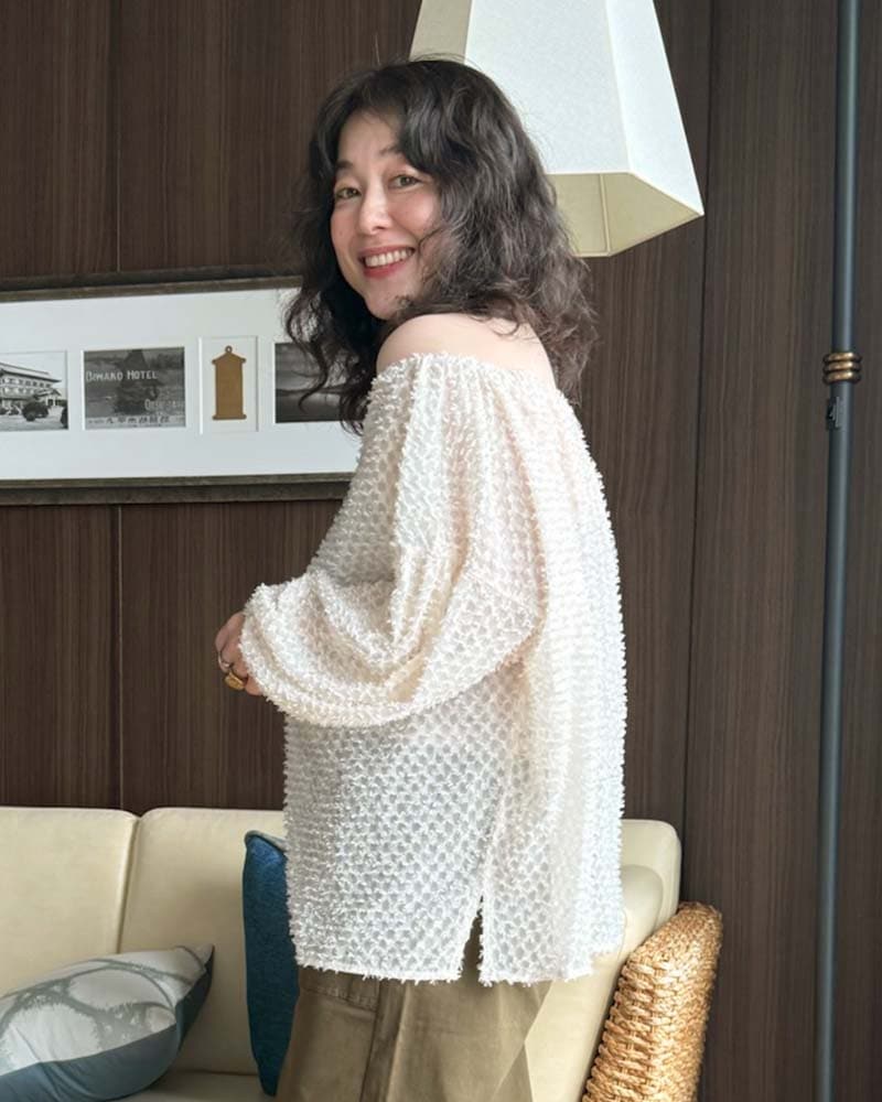 【otostyle】フリンジジャガード2WAYバルーンスリーブブラウス