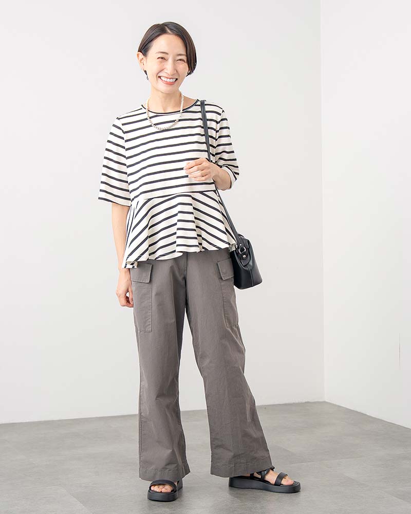 【otostyle】ボーダー柄ペプラムTシャツ