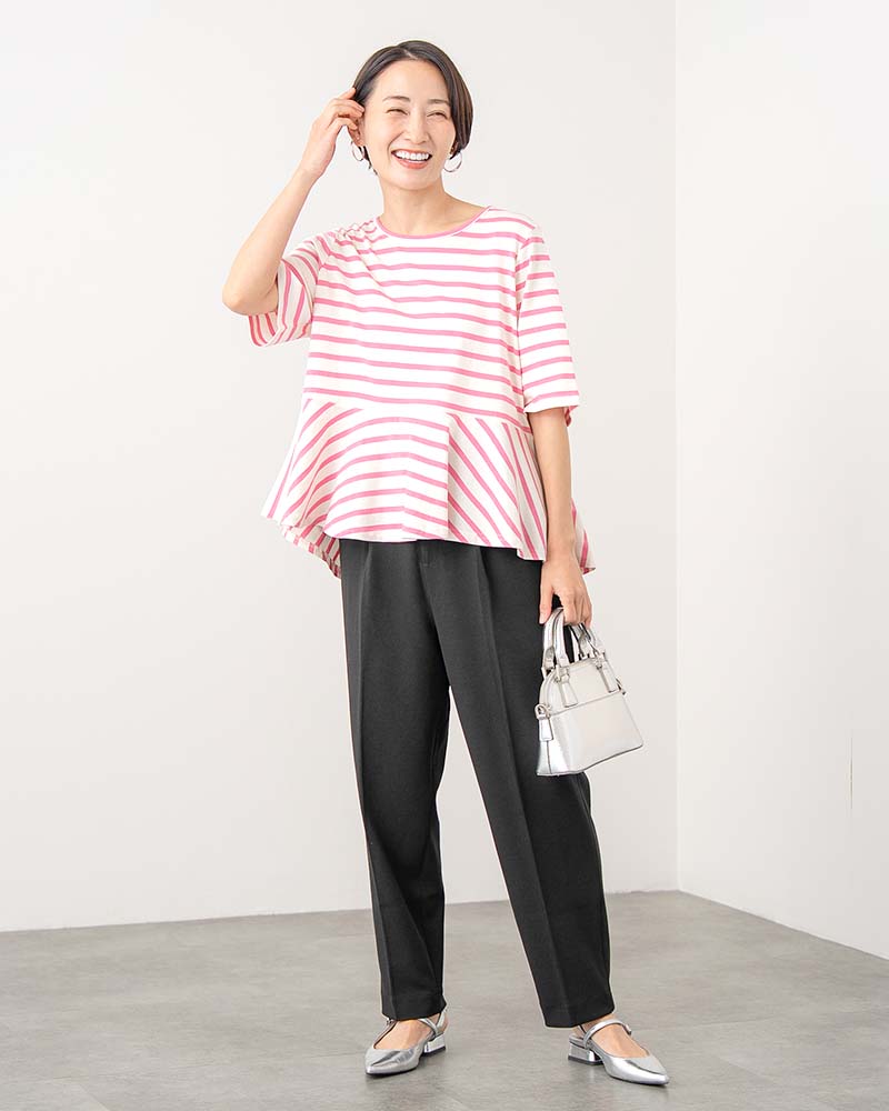 【otostyle】ボーダー柄ペプラムTシャツ