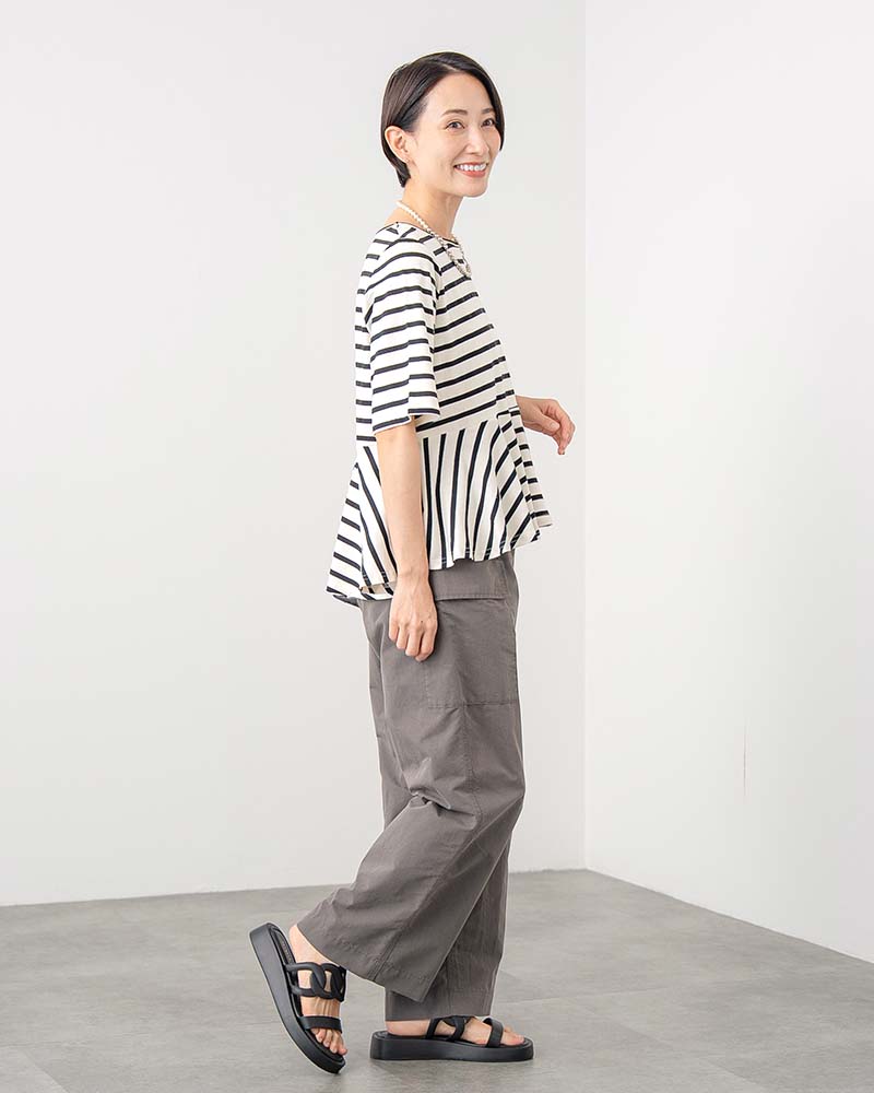【otostyle】ボーダー柄ペプラムTシャツ