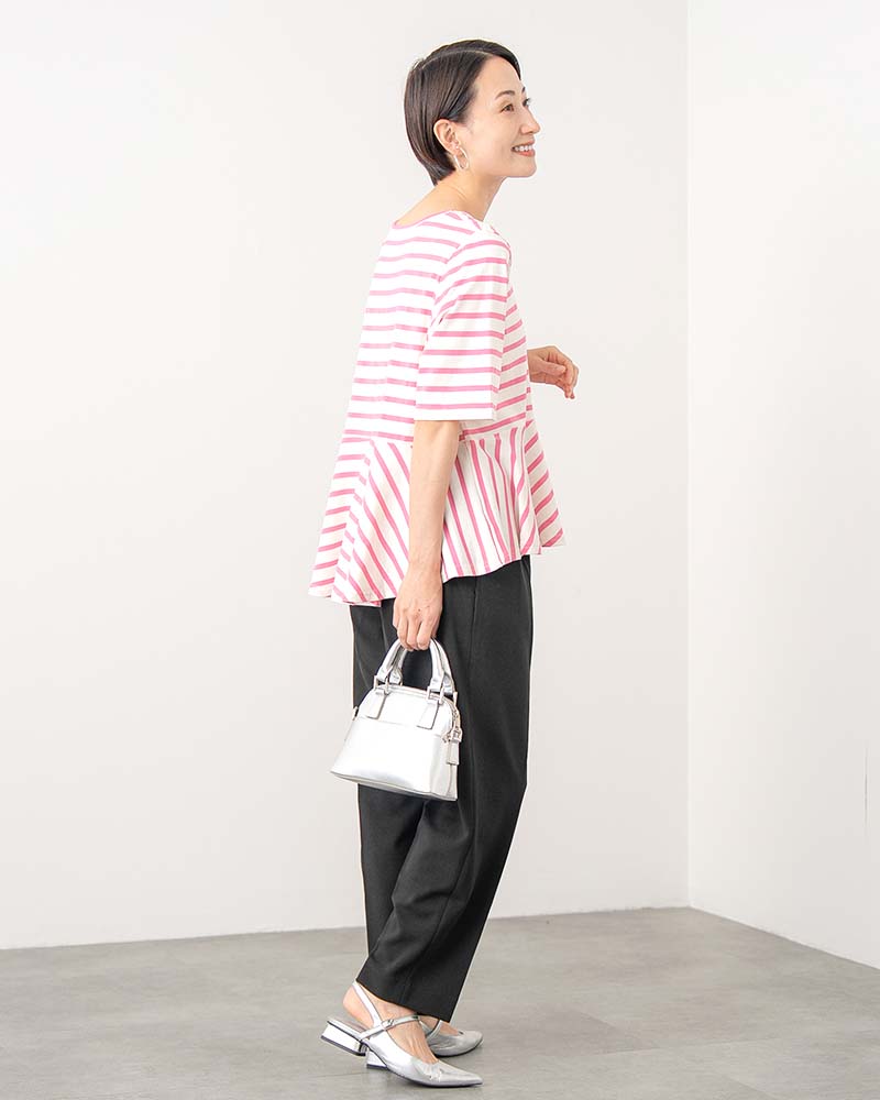 【otostyle】ボーダー柄ペプラムTシャツ