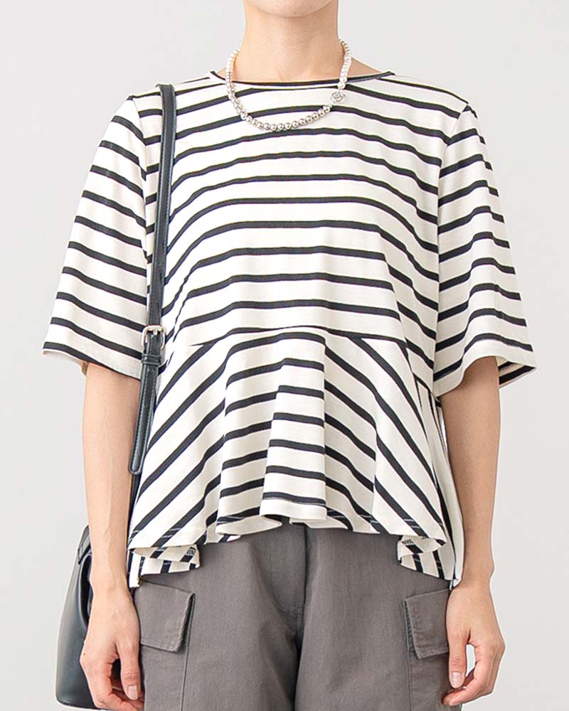 【otostyle】ボーダー柄ペプラムTシャツ