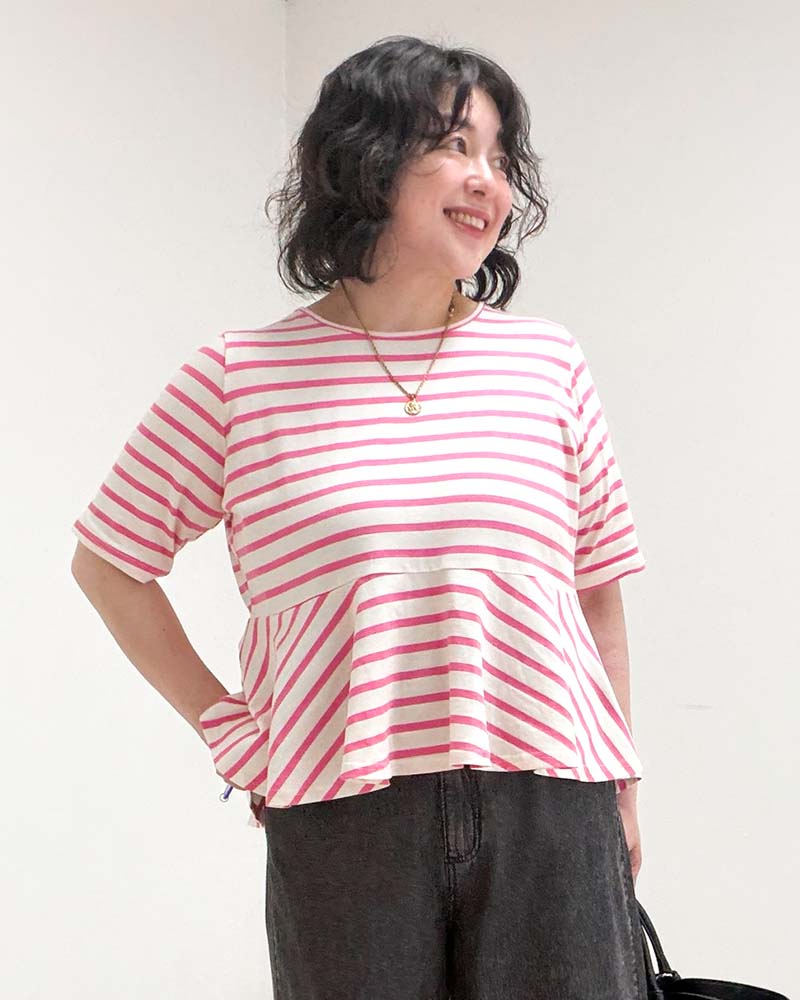 【otostyle】ボーダー柄ペプラムTシャツ