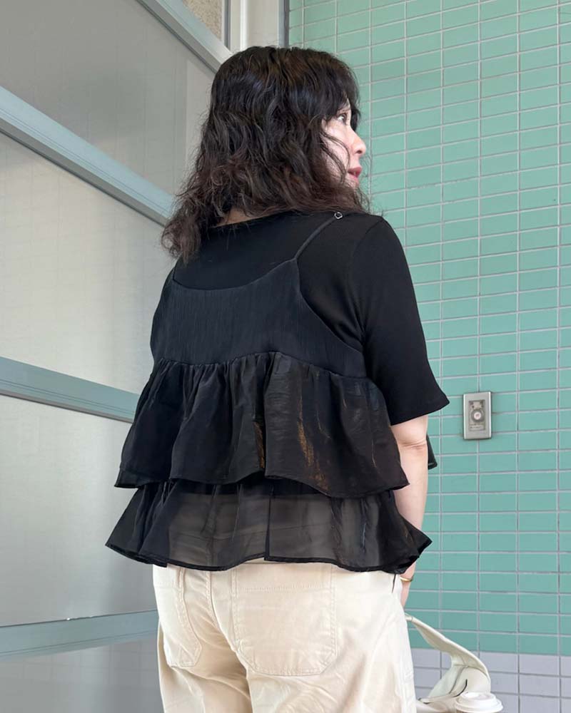 【otostyle】異素材切り替えティアードキャミソールチュニック