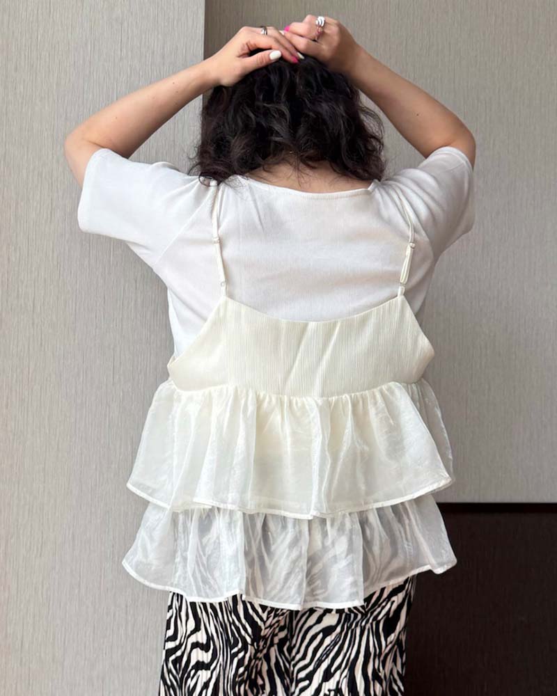 【otostyle】異素材切り替えティアードキャミソールチュニック