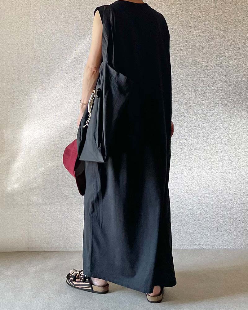 【Canaria Style】天竺タックショルダーノースリーブワンピース