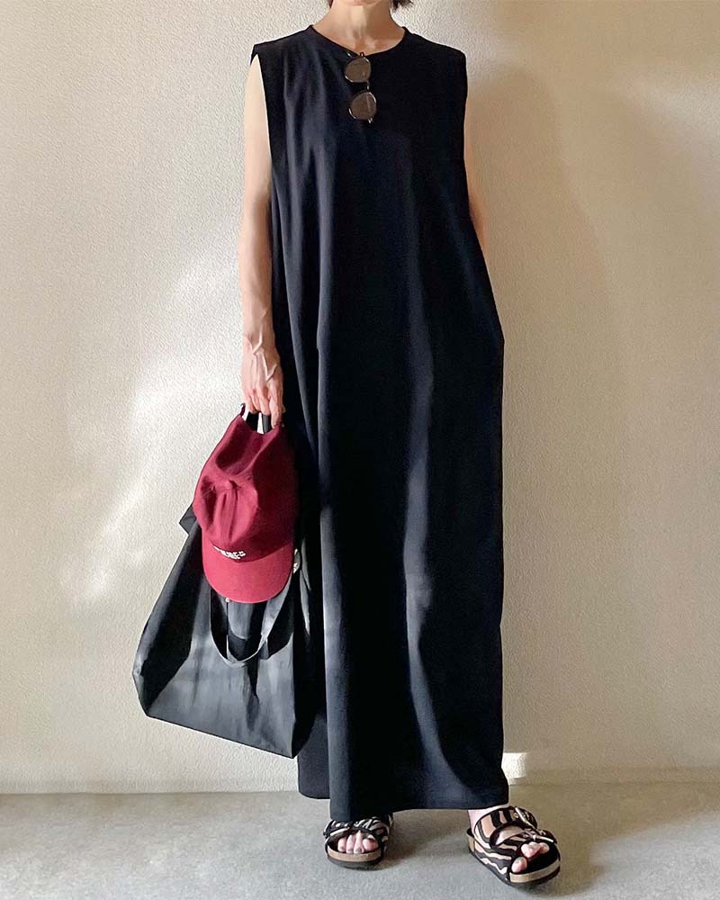 【Canaria Style】天竺タックショルダーノースリーブワンピース