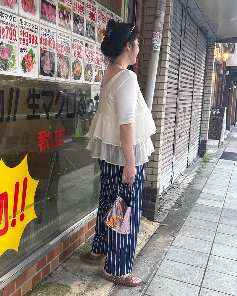 【otostyle】ストライプ柄ワイドストレートイージーパンツ