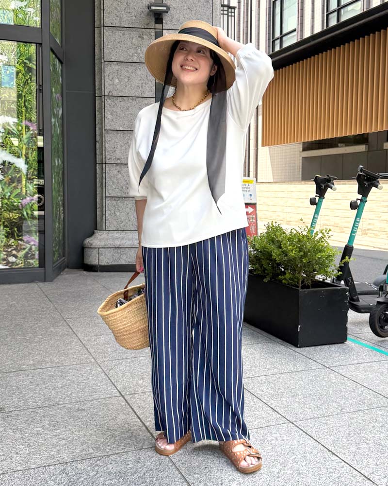 【otostyle】ストライプ柄ワイドストレートイージーパンツ