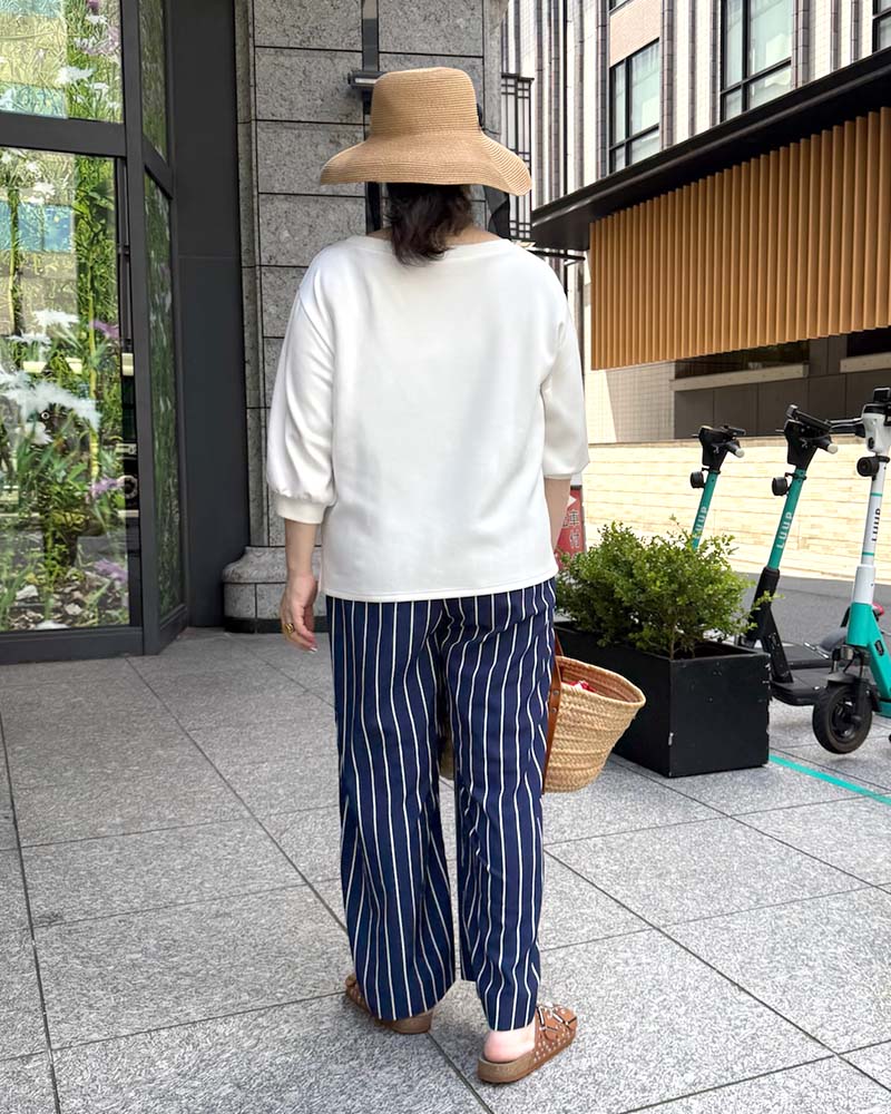 【Toteme】インターシャストライプドローストリングパンツ otostyle】ストライプ柄ワイドストレートイージーパンツ