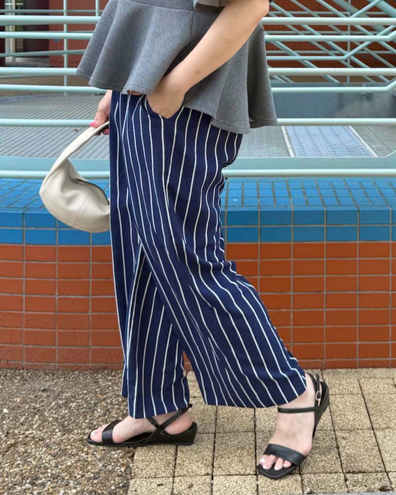 otostyle】ストライプ柄ワイドストレートイージーパンツ