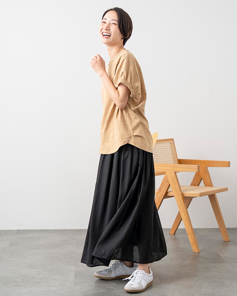 【Canaria Style】コットンリネン混ボイルフレアスカート