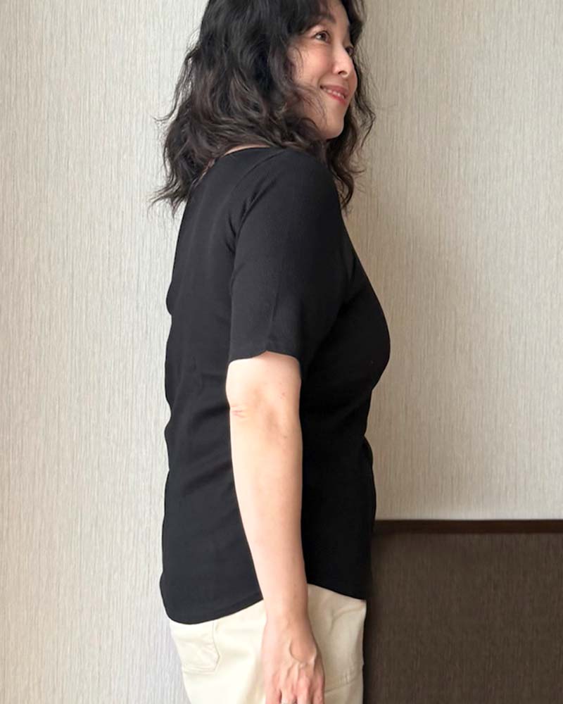 【otostyle】五分袖ボートネックリブプルオーバー