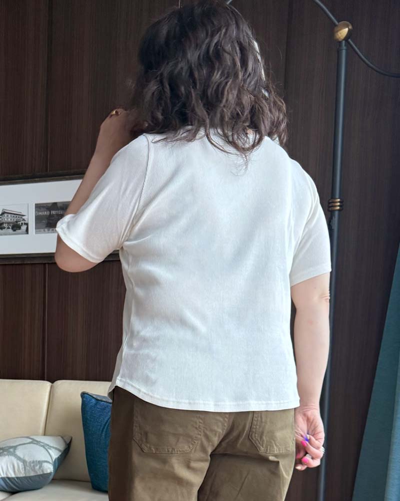 【otostyle】五分袖ボートネックリブプルオーバー