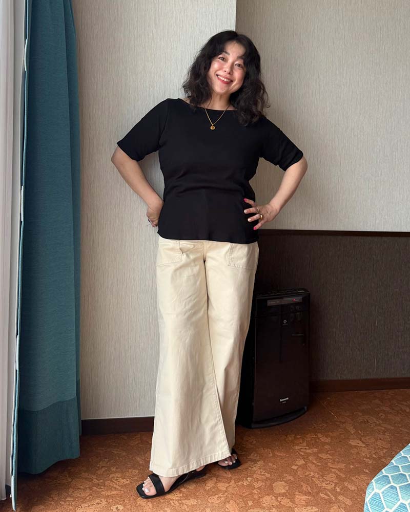 【otostyle】五分袖ボートネックリブプルオーバー