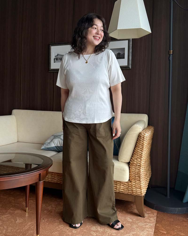 【otostyle】五分袖ボートネックリブプルオーバー