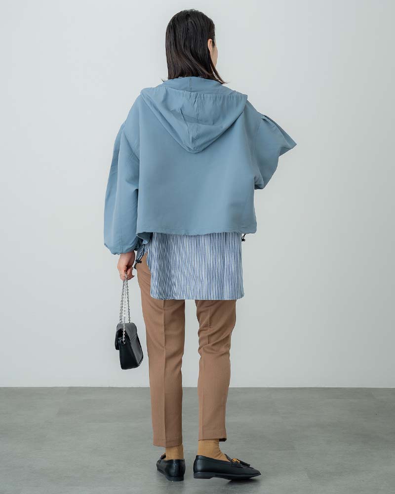 ピーチスキンボリュームスリーブフーディーブルゾン