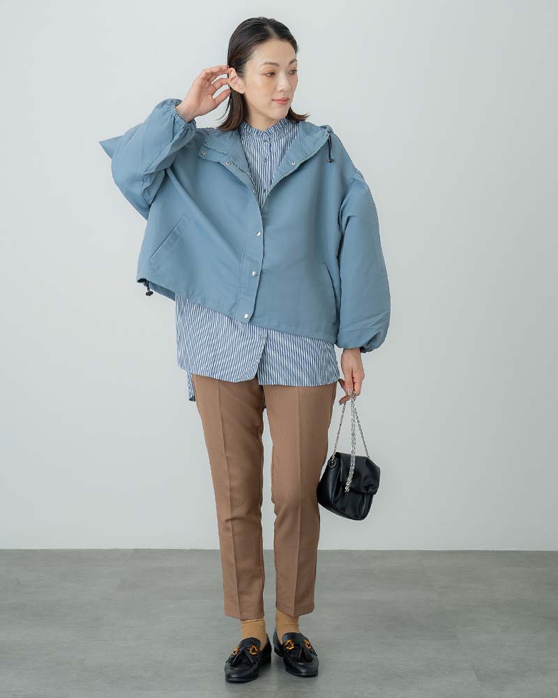 ピーチスキンボリュームスリーブフーディーブルゾン