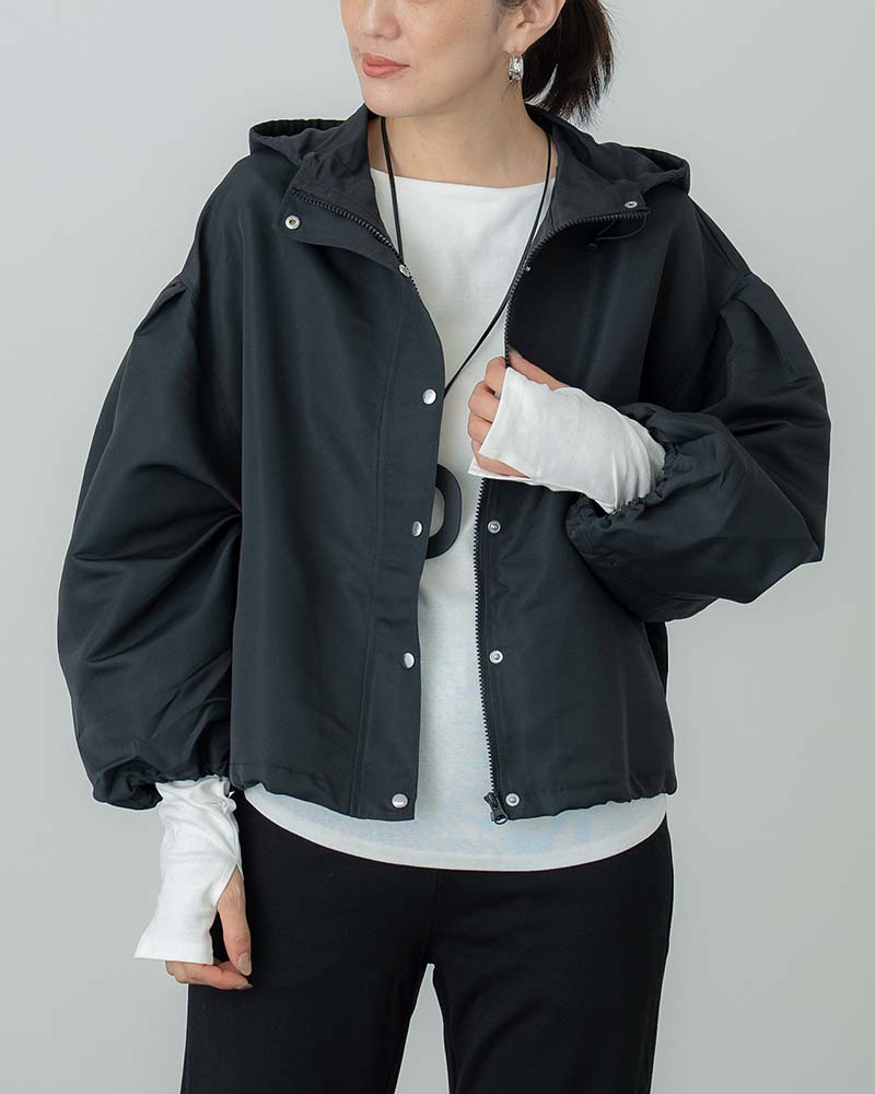 ピーチスキンボリュームスリーブフーディーブルゾン