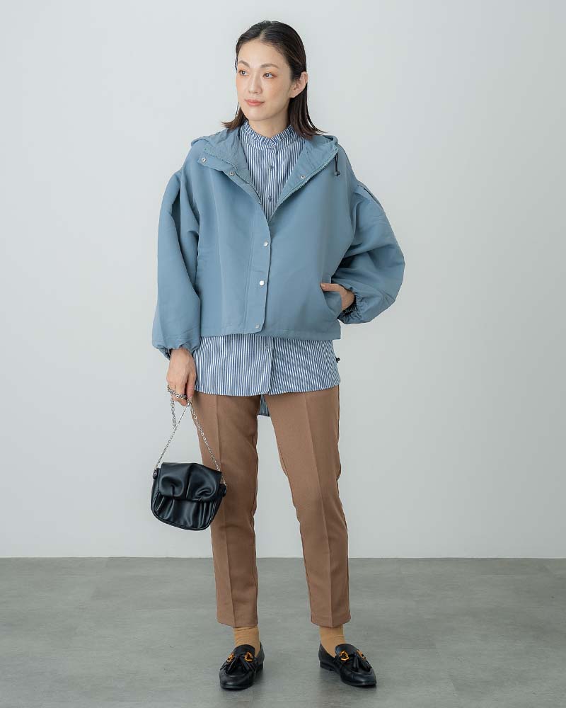 ピーチスキンボリュームスリーブフーディーブルゾン