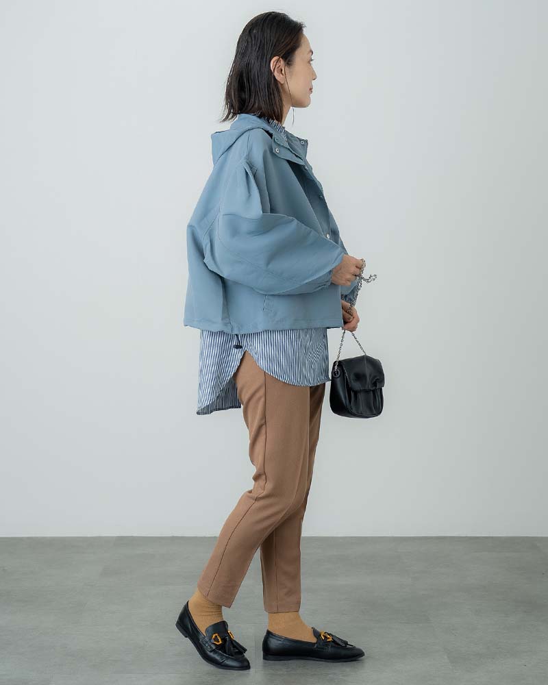 ピーチスキンボリュームスリーブフーディーブルゾン